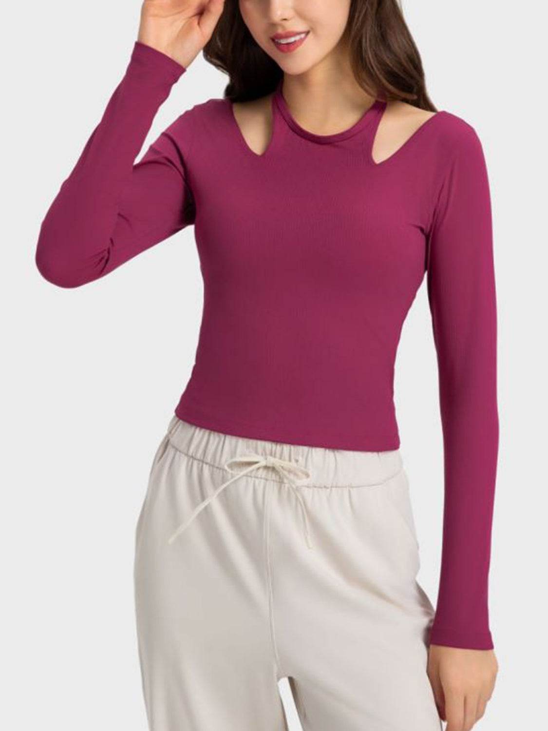 Millennia Halter Neck Long Sleeve Sporty Top - Selvanelle