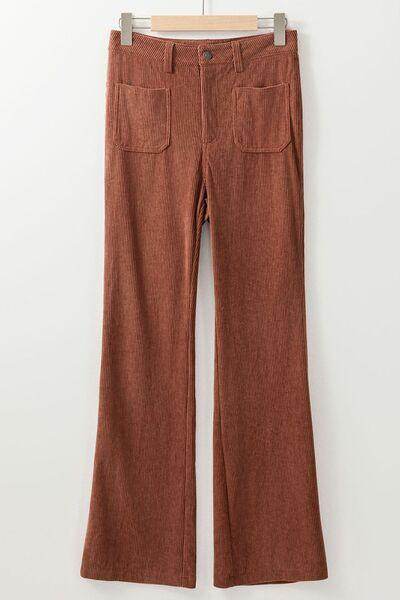 High Waist Square Pockets Corduroy Pants for Women - Selvanelle