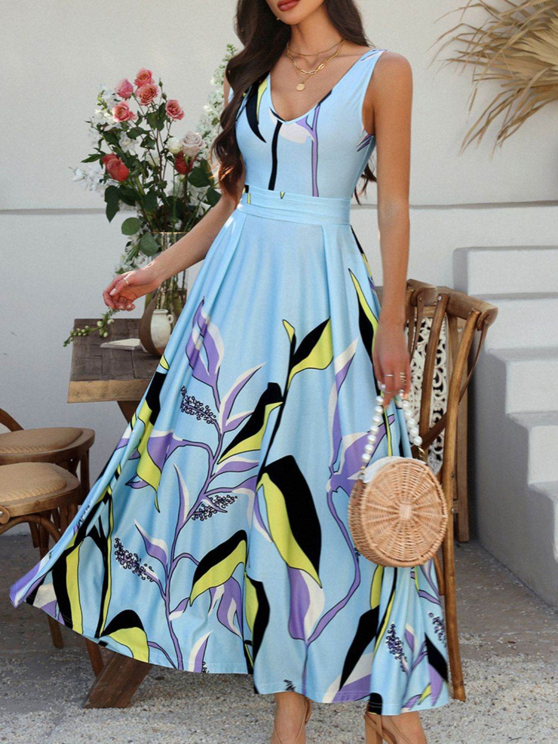 Devine Printed Sleeveless Maxi Dress - Selvanelle