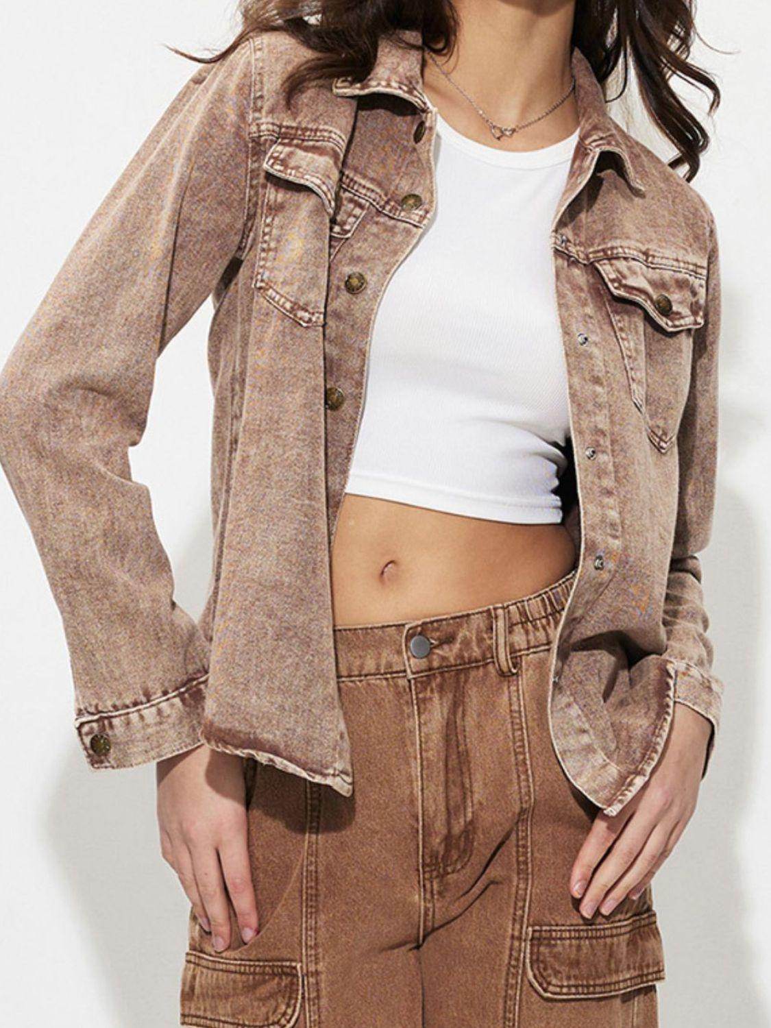 Button Up Long Sleeve Denim Jacket for Women Casual Style - Selvanelle