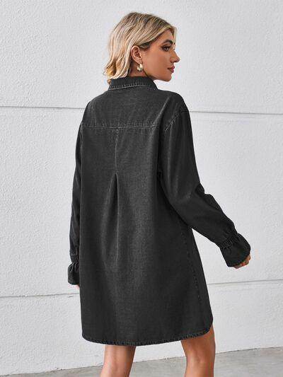 Pocketed Dropped Shoulder Mini Denim Dress for Women - Selvanelle