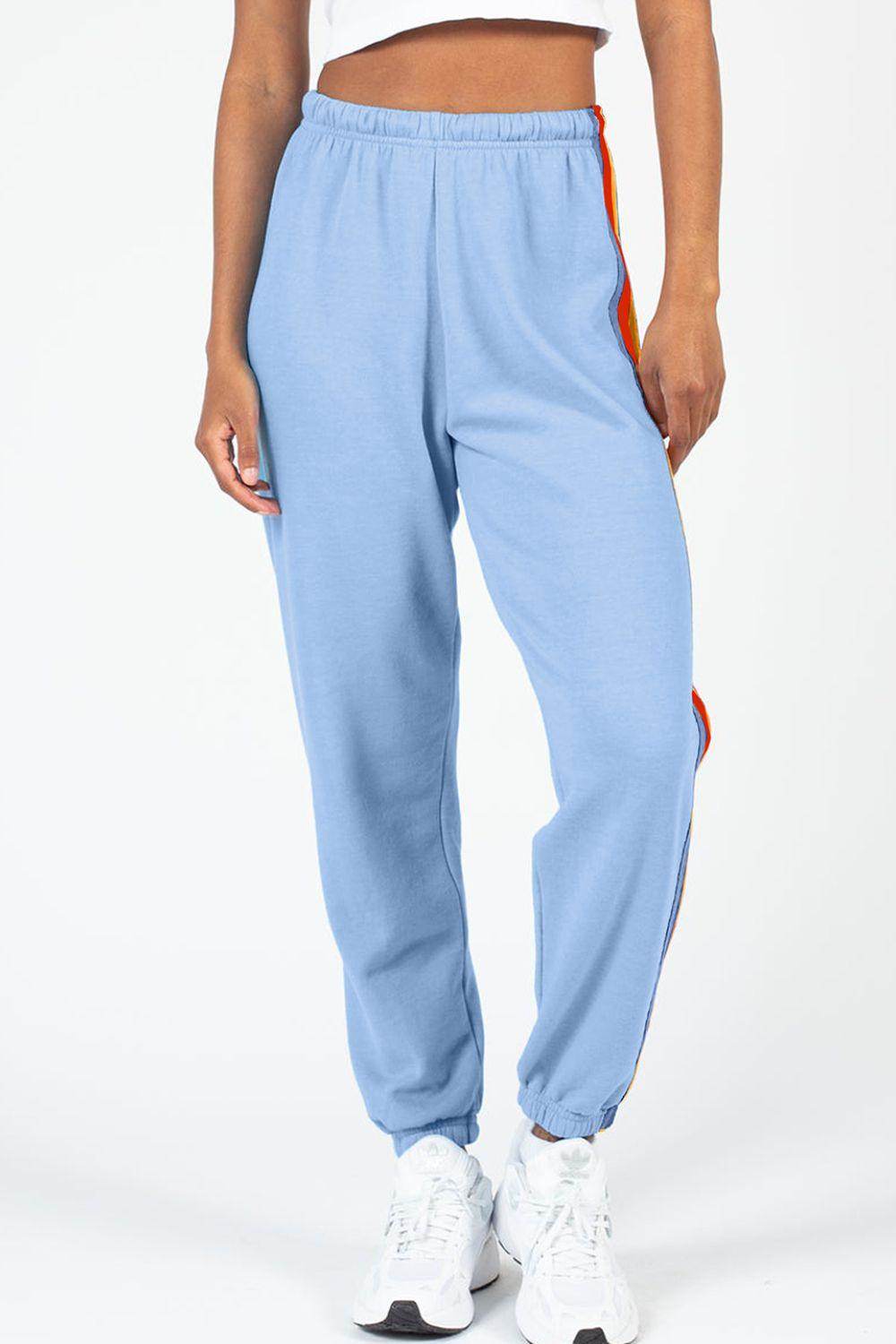 Contrast Striped Elastic Waist Active Pants for Women - Selvanelle