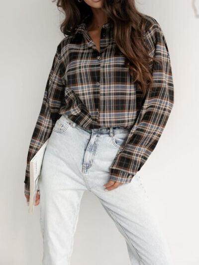Plaid Collared Neck Long Sleeve Shirt for Casual Wear - Selvanelle