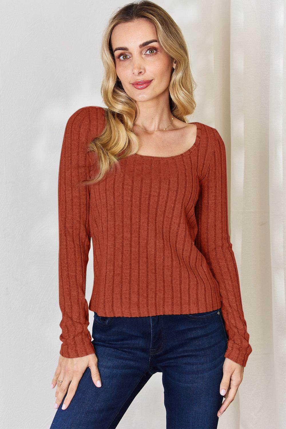Basic Bae Full Size Ribbed Long Sleeve T-Shirt for Women - Selvanelle