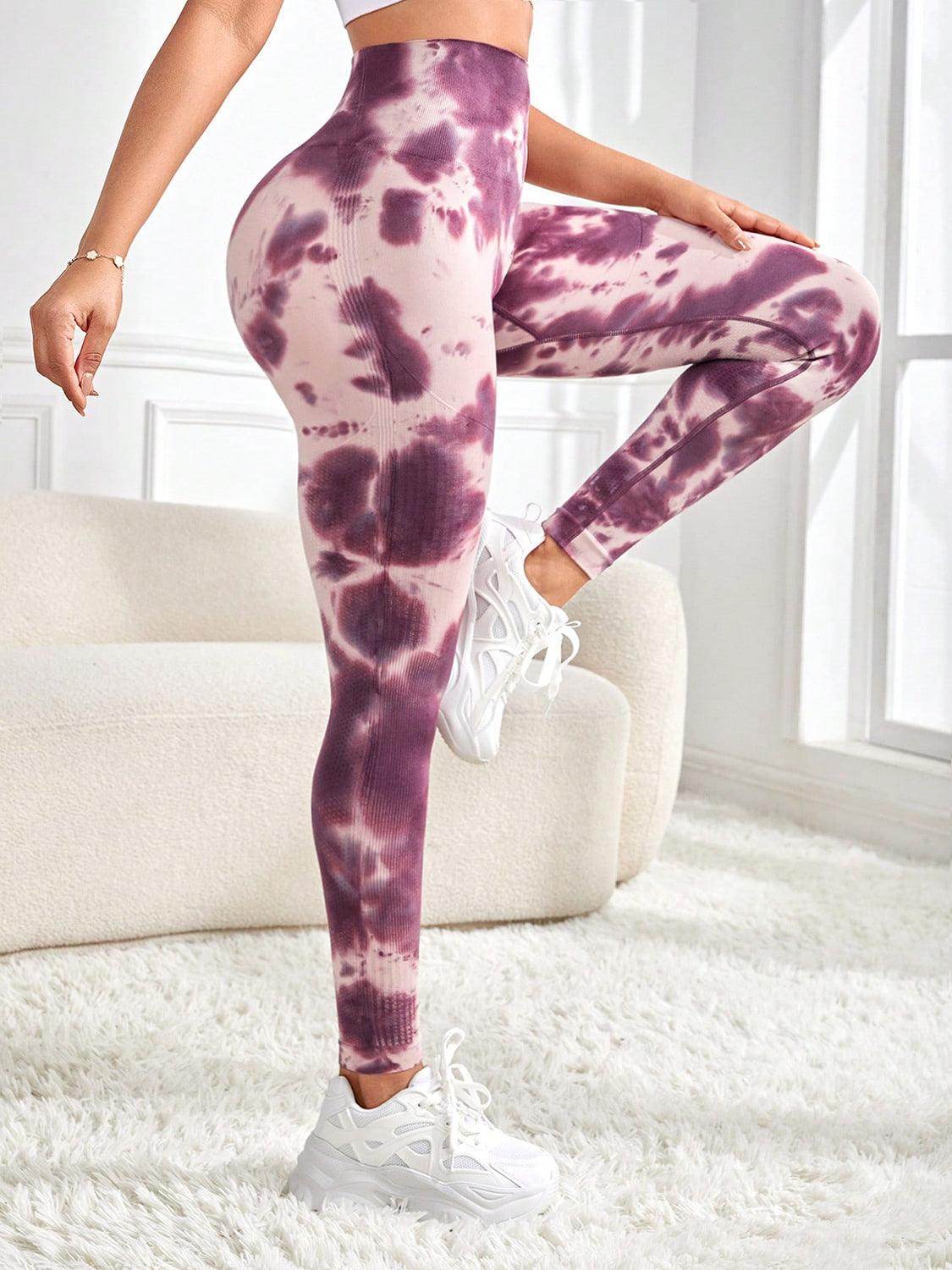 Tie-Dye Wide Waistband Active Leggings for Comfortable Fitness - Selvanelle