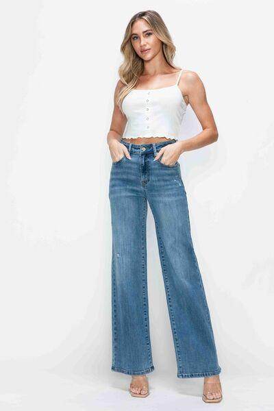 Bytos Full Size High Rise Wide Leg Jeans With Pockets - Selvanelle