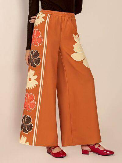 Printed Elastic Waist Wide Leg Pants for Comfortable Style - Selvanelle