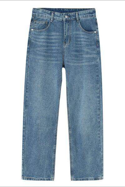 Straight Leg Jeans with Pockets for All-Day Comfort - Selvanelle