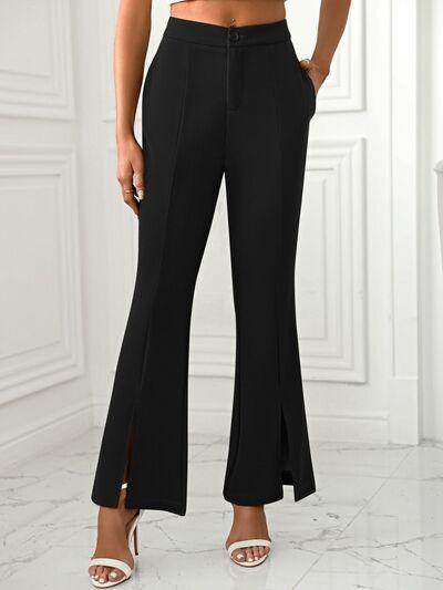 Slit Flare Pants with Pockets for Stylish Comfort - Selvanelle