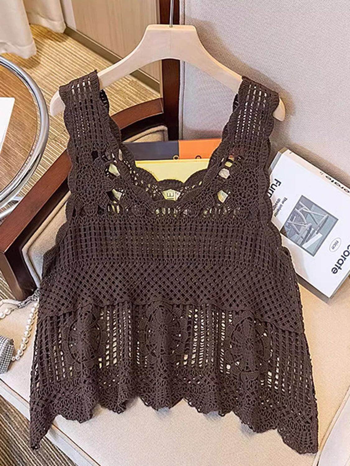 Openwork Scoop Neck Tank for Women in Sheer Cotton Style - Selvanelle