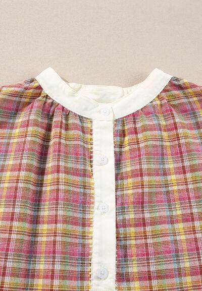 Multi-Color Plaid Round Neck Long Sleeve Blouse for Women - Selvanelle
