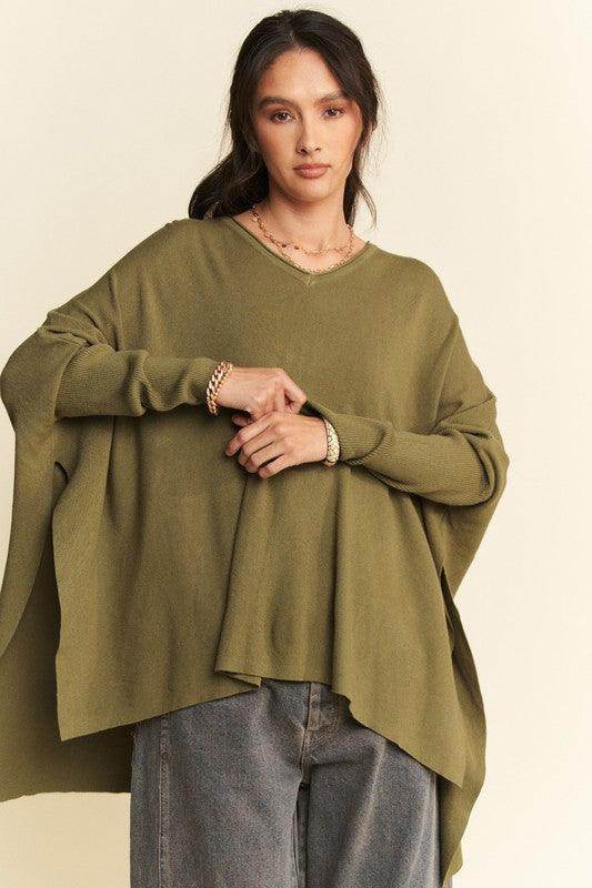 Davi & Dani High-Low Side Slit Batwing Sleeve Top Style - Selvanelle