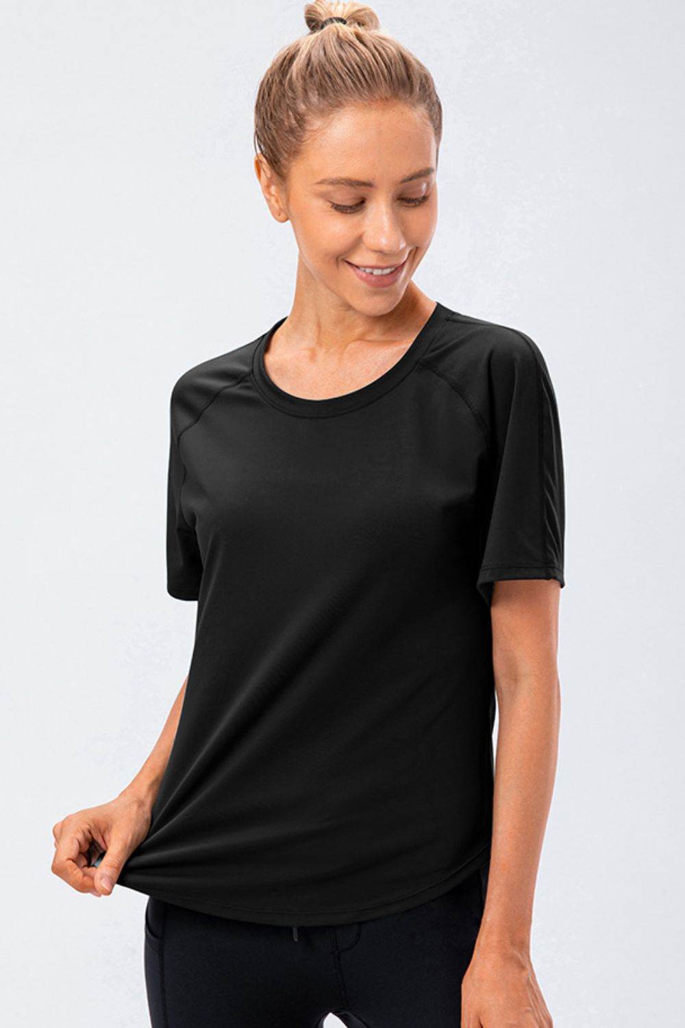 Round Neck Raglan Sleeve Active Tee - Selvanelle