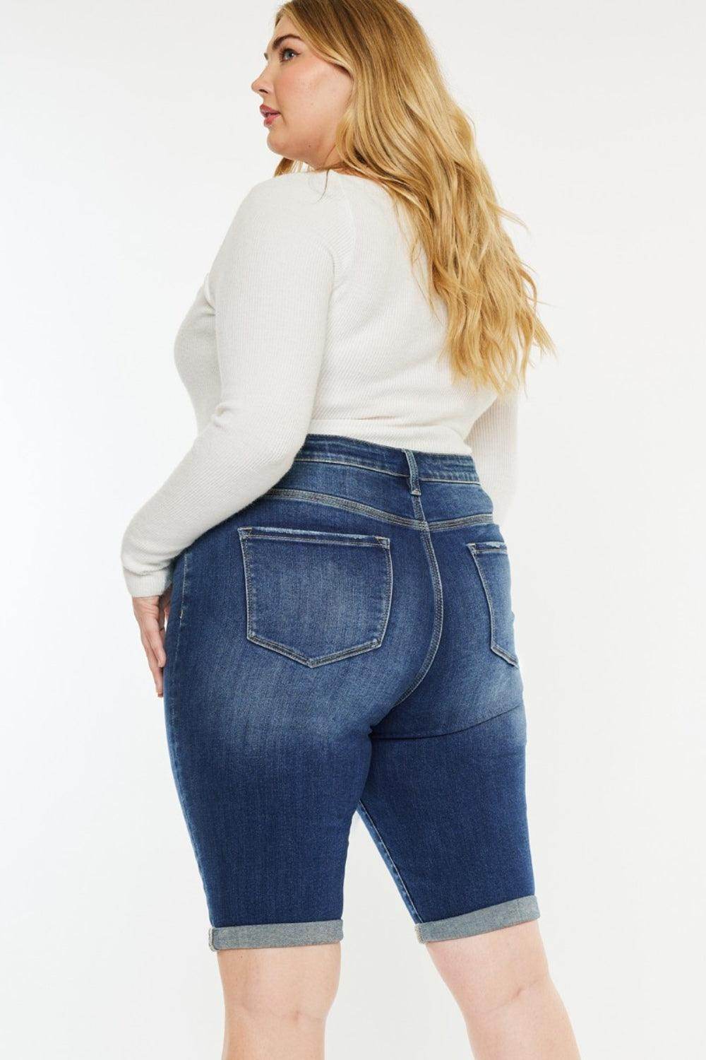 Kancan Full Size Cat's Whiskers Button Fly Denim Shorts - Selvanelle
