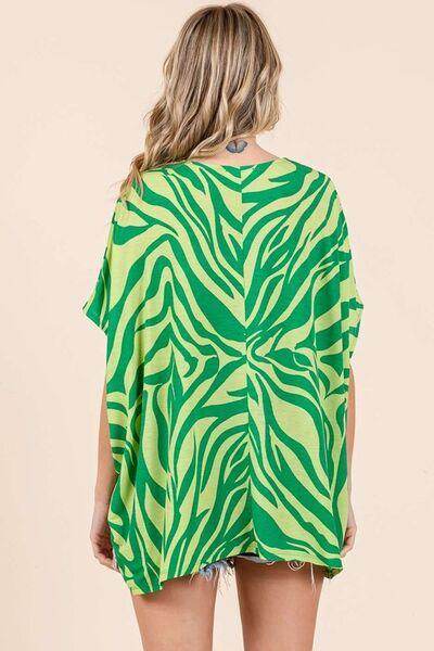 Mittoshop Zebra Print V-Neck Short Sleeve Oversized Top - Selvanelle