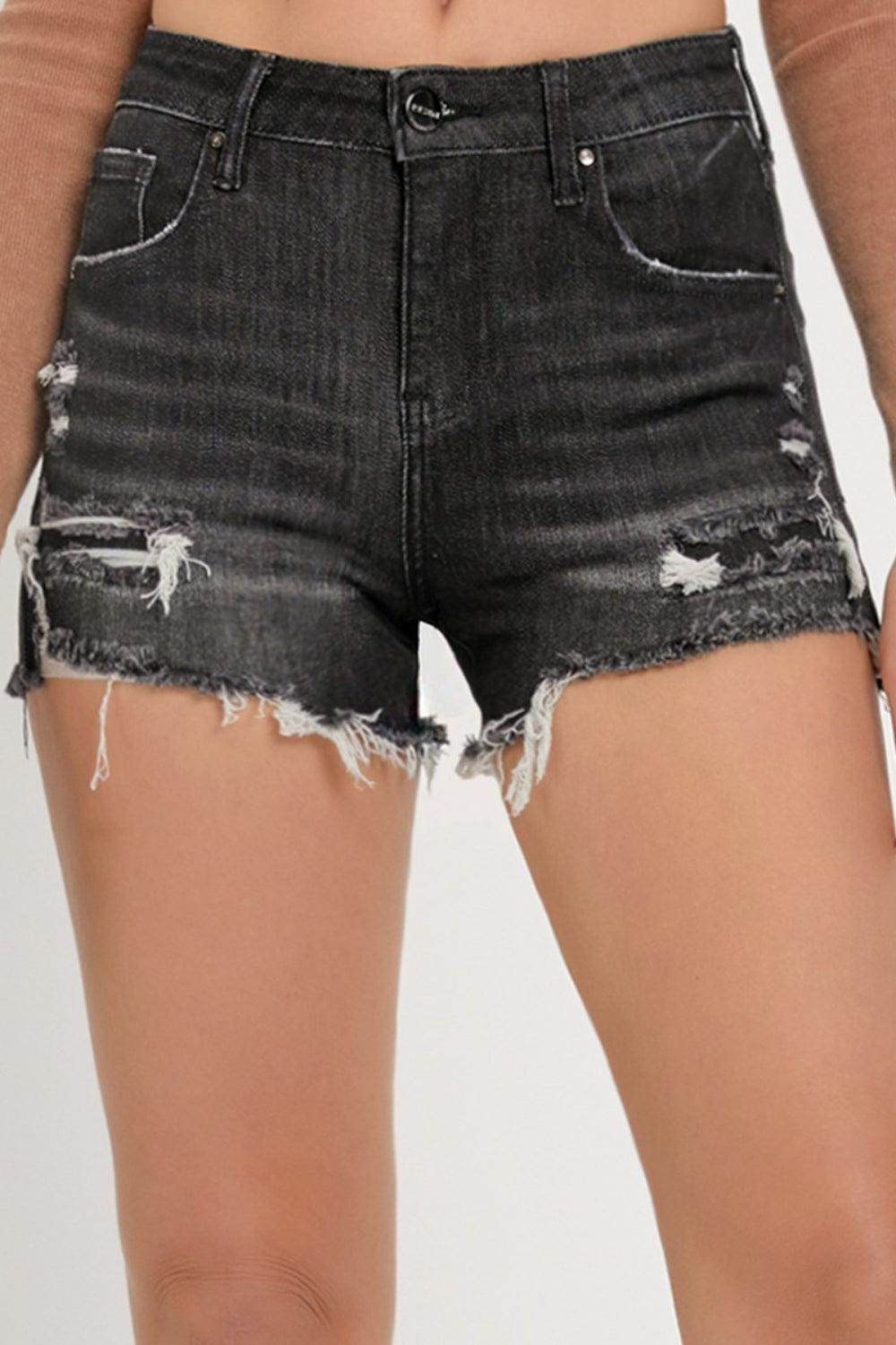RISEN Full Size Mid Rise Raw Hem Denim Shorts for Women - Selvanelle