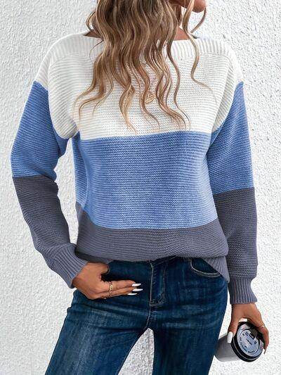 Color Block Boat Neck Sweater for Stylish Layering - Selvanelle