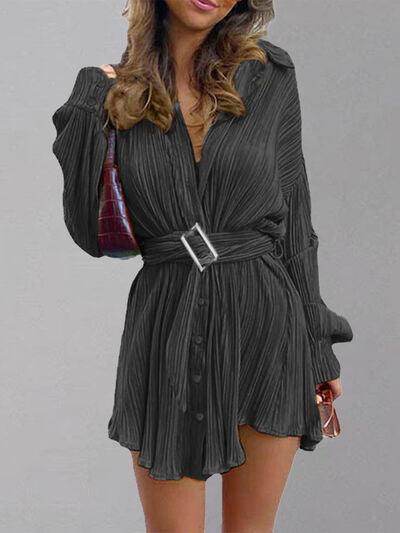 Button Up Dropped Shoulder Shirt Dress for Women Stylish - Selvanelle