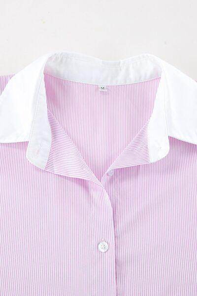 Striped Collared Neck Long Sleeve Shirt for Women Fashion - Selvanelle