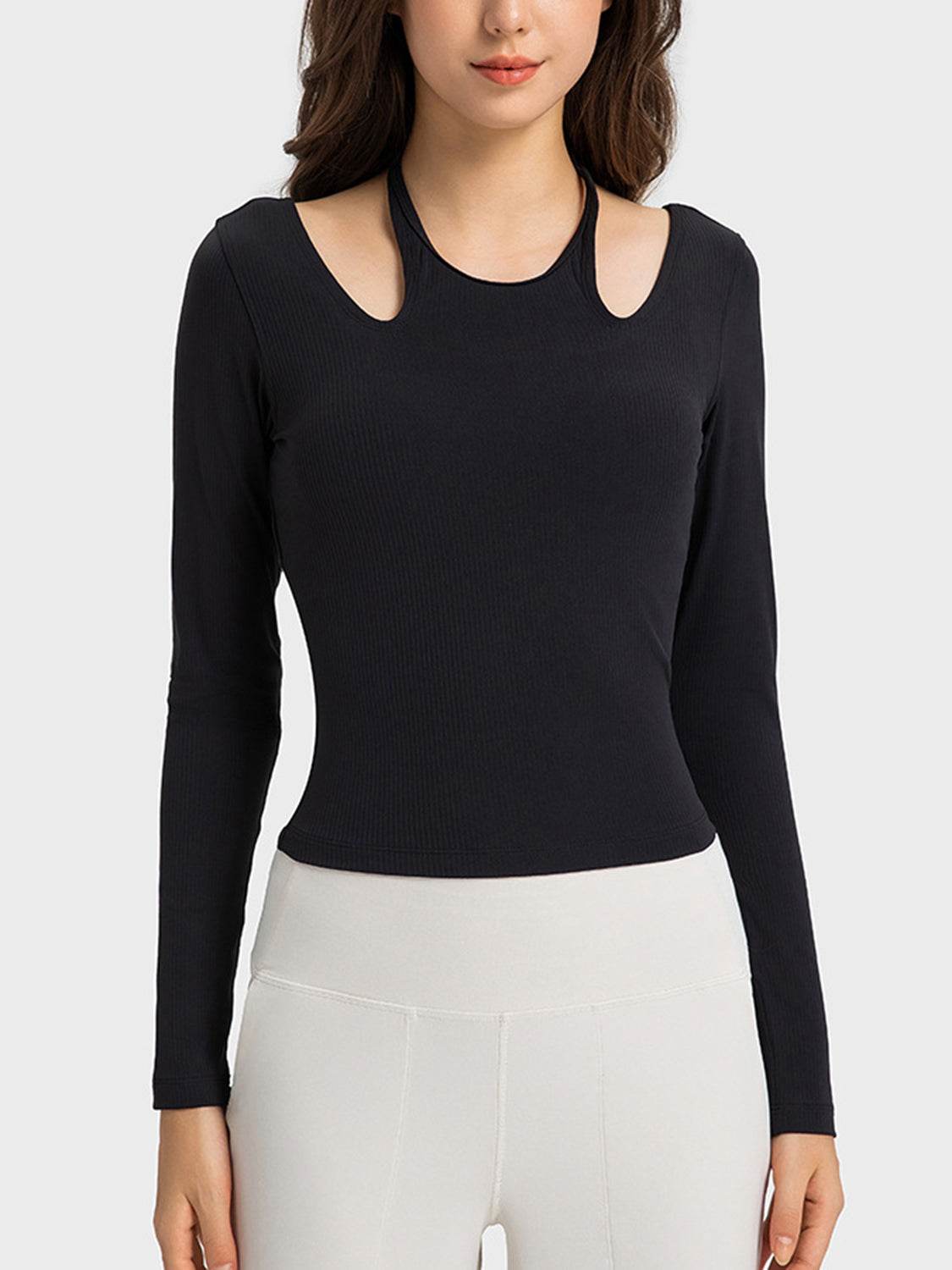 Millennia Halter Neck Long Sleeve Sporty Top - Selvanelle