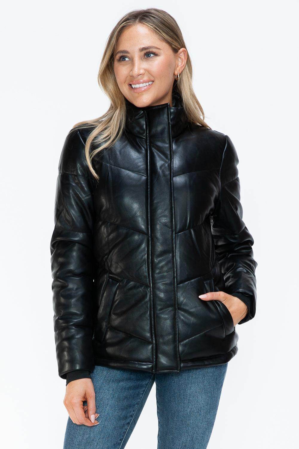 Snobbish Pocketed Zip Up Turtleneck Puffer Jacket for Women - Selvanelle