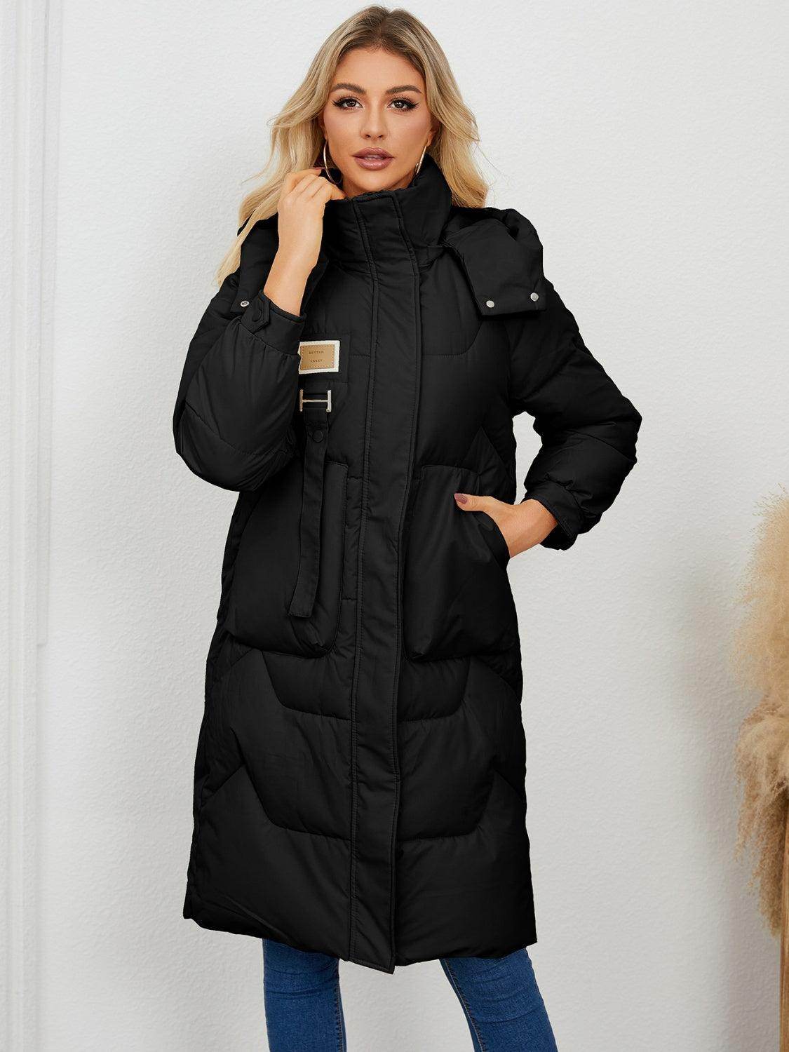 Long Sleeve Longline Hooded Winter Coat for Women - Selvanelle