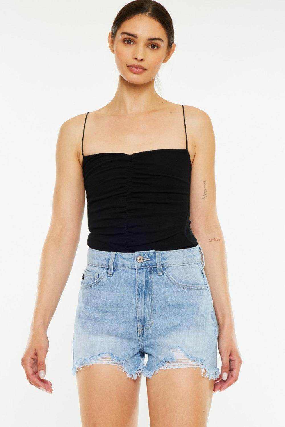 Kancan Raw Hem Distressed High Waist Denim Shorts Women - Selvanelle