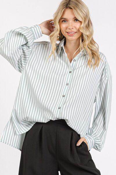 Mittoshop Button Down Striped Long Sleeve Shirt for Women - Selvanelle