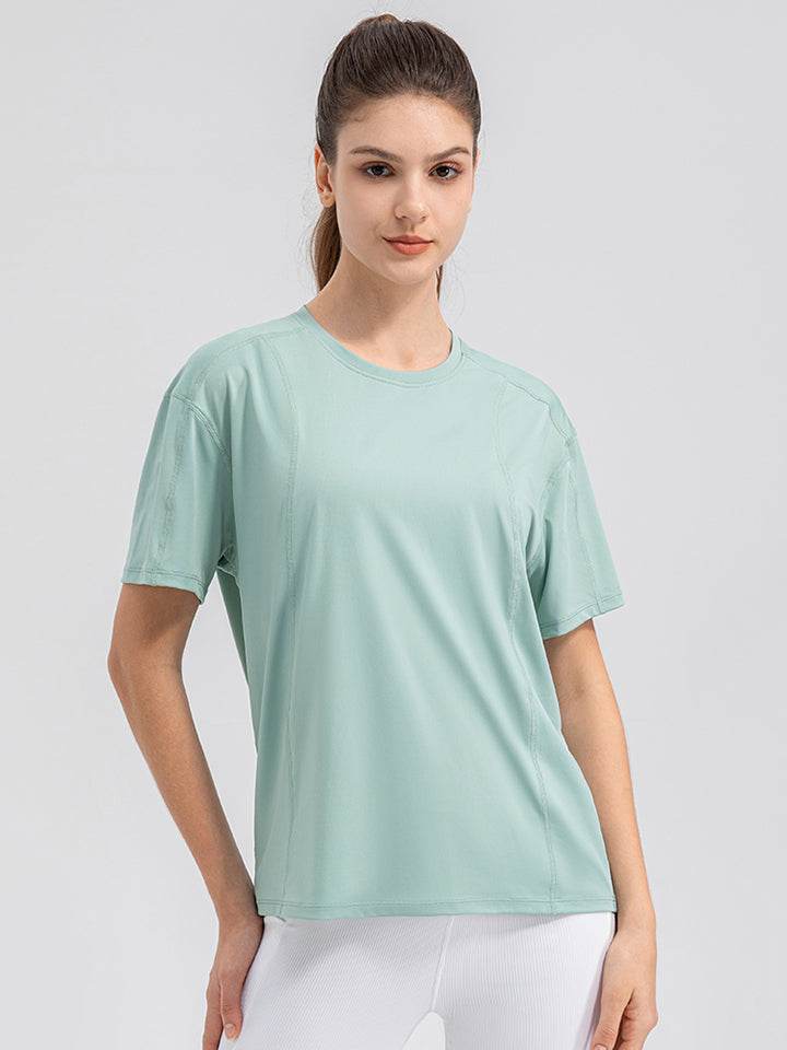 Round Neck Short Sleeve Active Top - Selvanelle