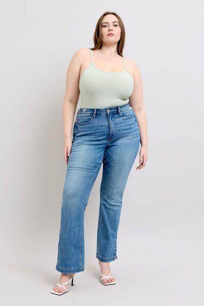 Judy Blue HW Tummy Control Vintage Wash Side Slit Slim Boot Jeans - Selvanelle