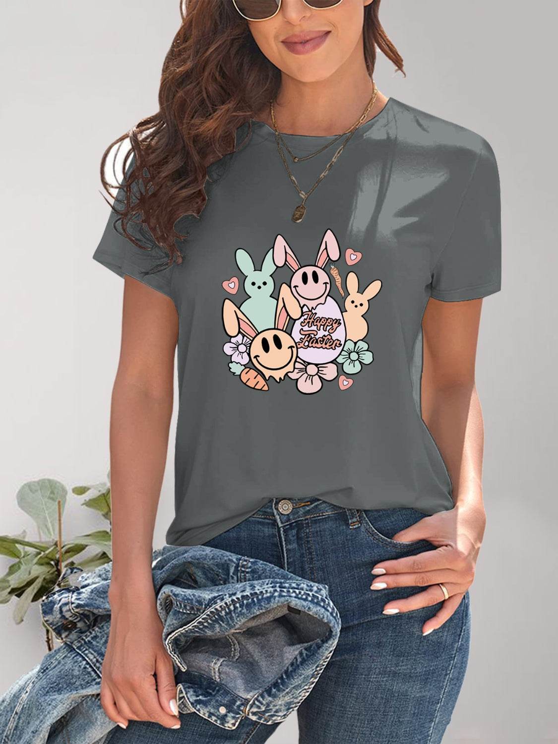 Graphic Round Neck Short Sleeve T-Shirt - Selvanelle