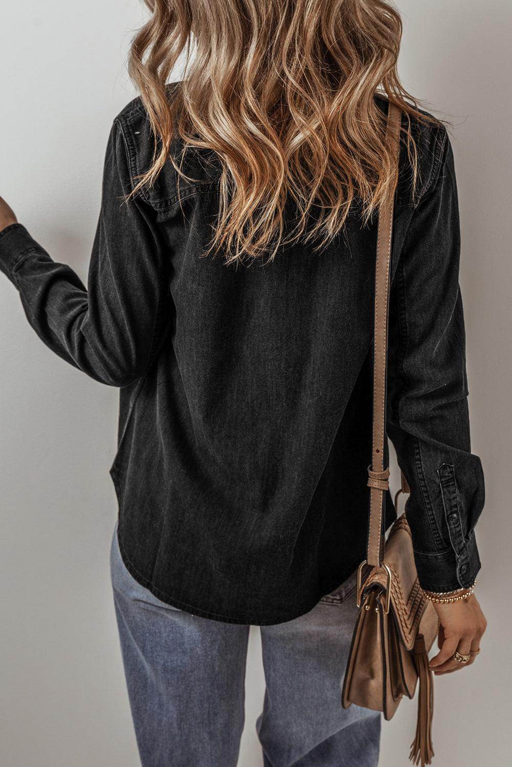Button Up Long Sleeve Denim Jacket for Women Stylish Fit - Selvanelle