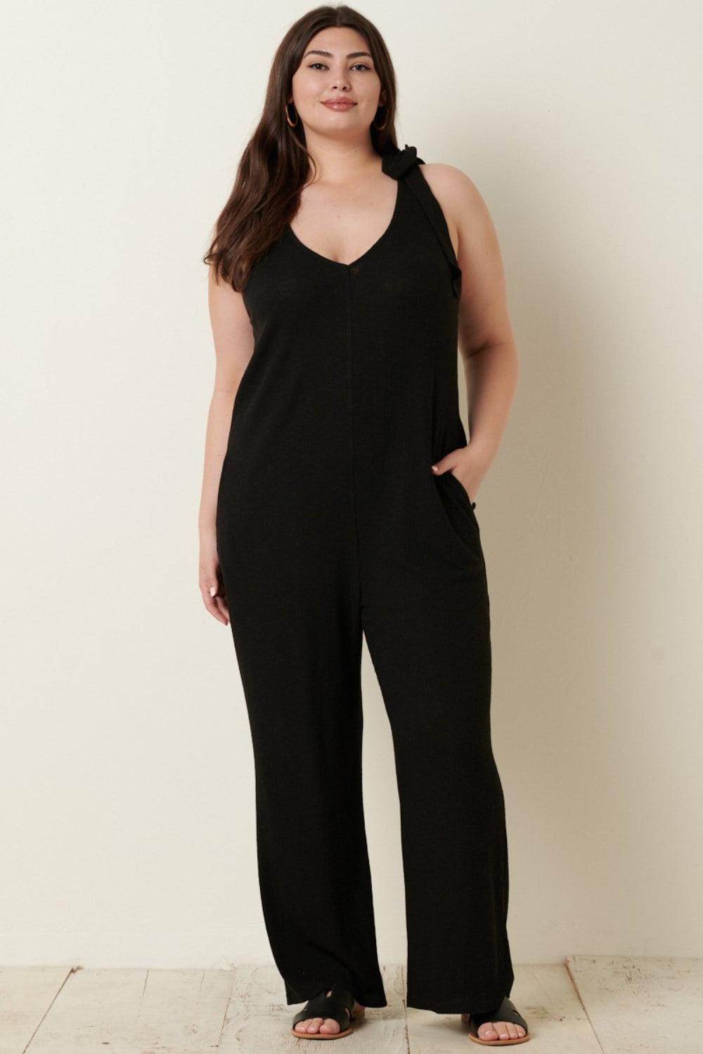 Mittoshop Rib Knit V-Neck Cross Back Jumpsuit for Women - Selvanelle
