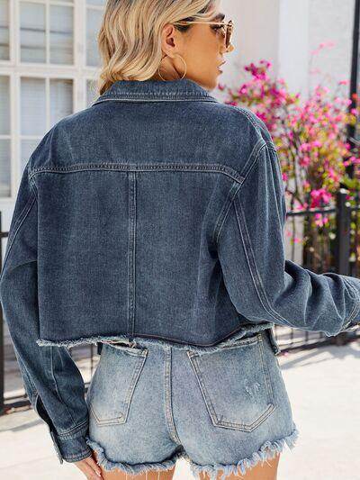Button Up Long Sleeve Denim Jacket with Pockets for Women - Selvanelle