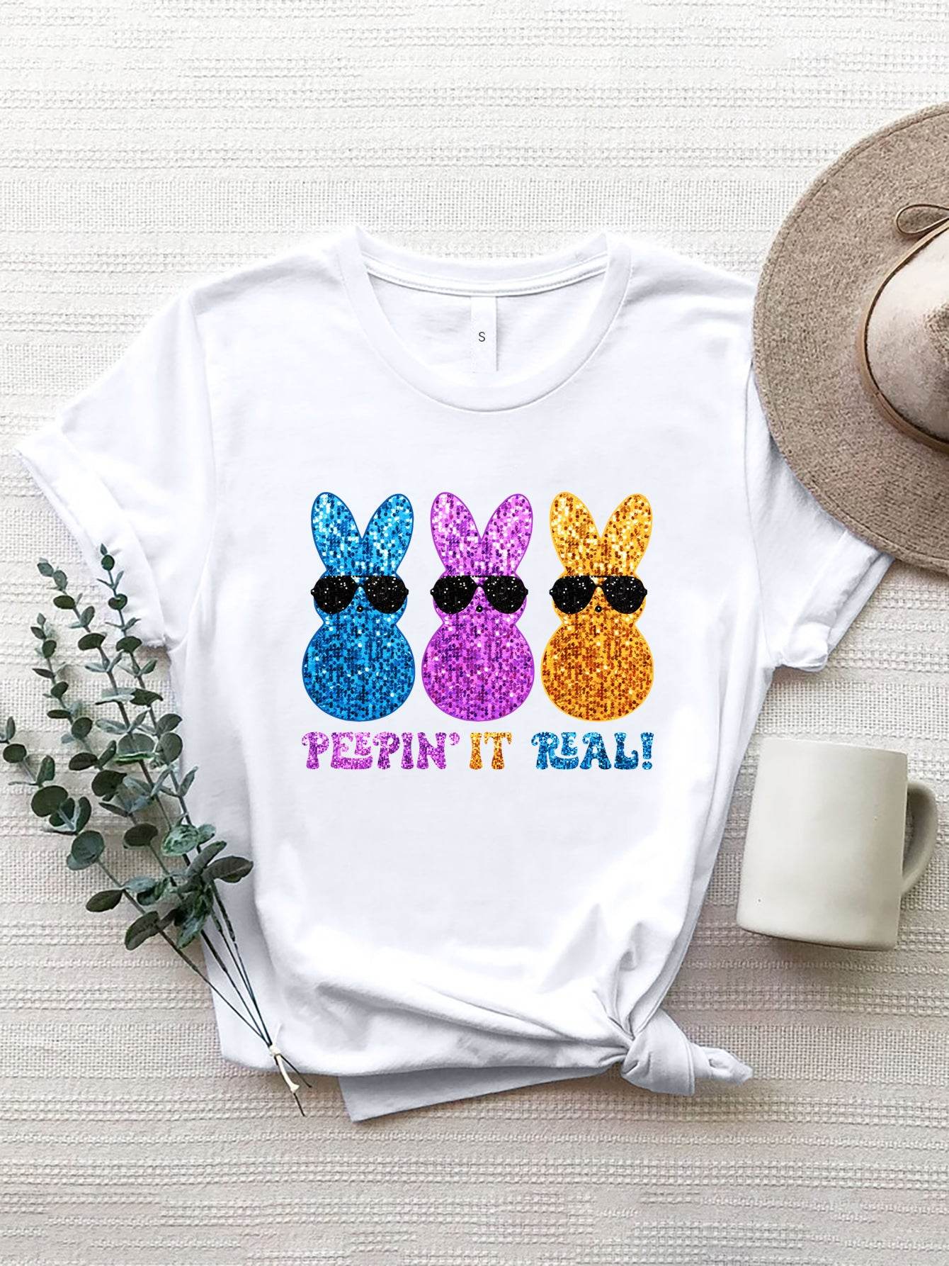 Rabbit Round Neck Short Sleeve T-Shirt - Selvanelle