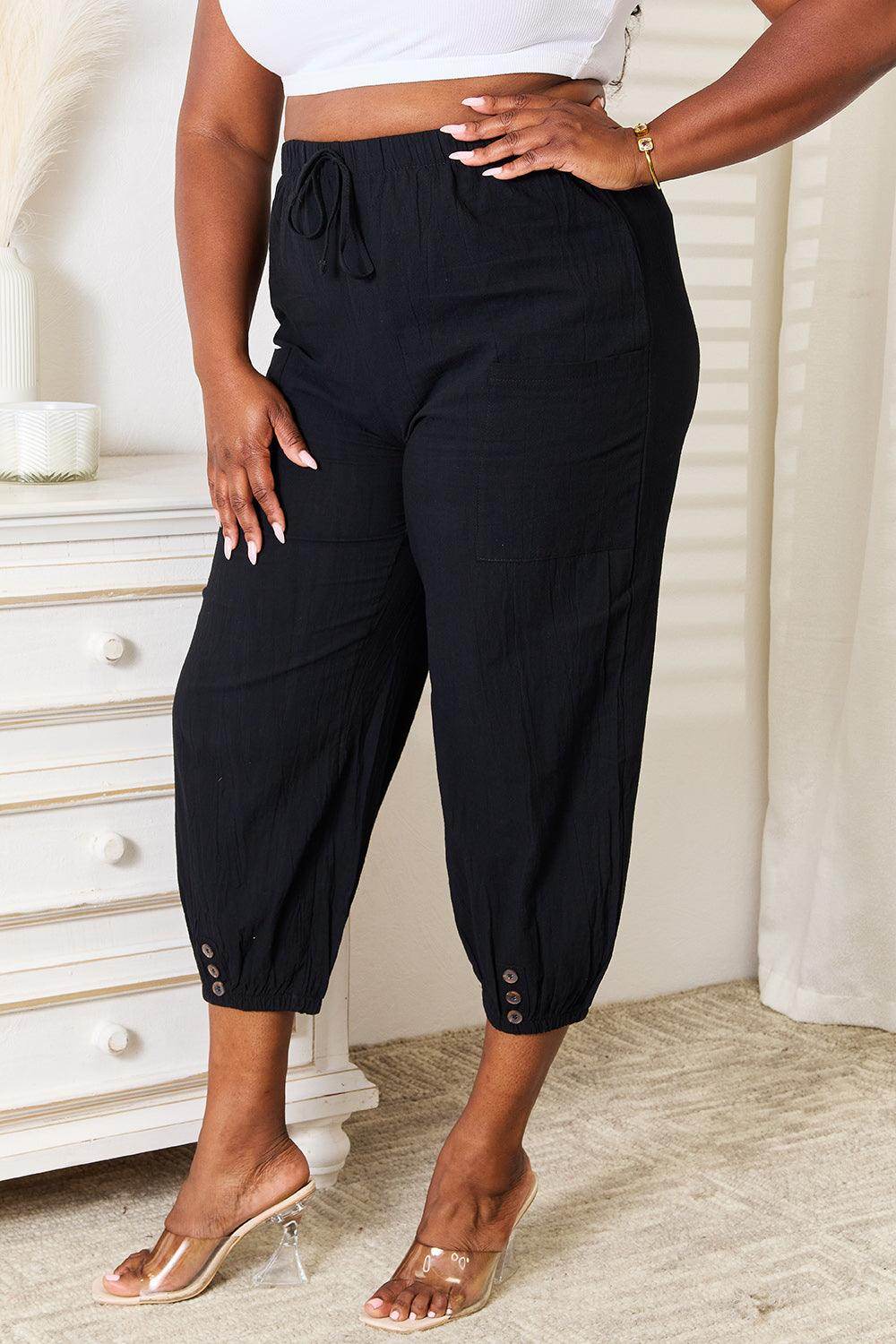 Shiny Decorative Button Cropped Pants for Stylish Outfits - Selvanelle
