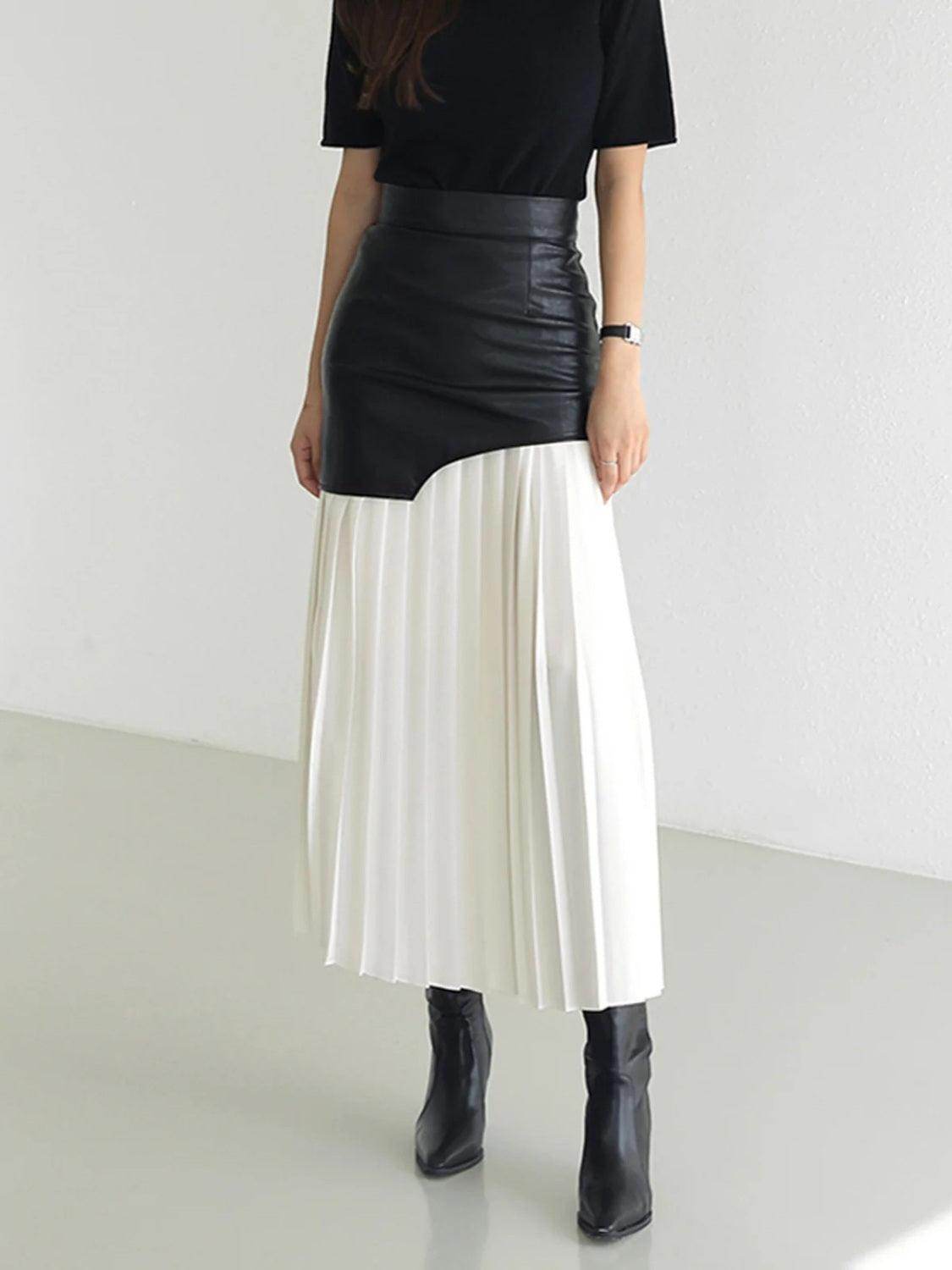 Pleated Contrast High Rise Skirt for Stylish Comfort - Selvanelle