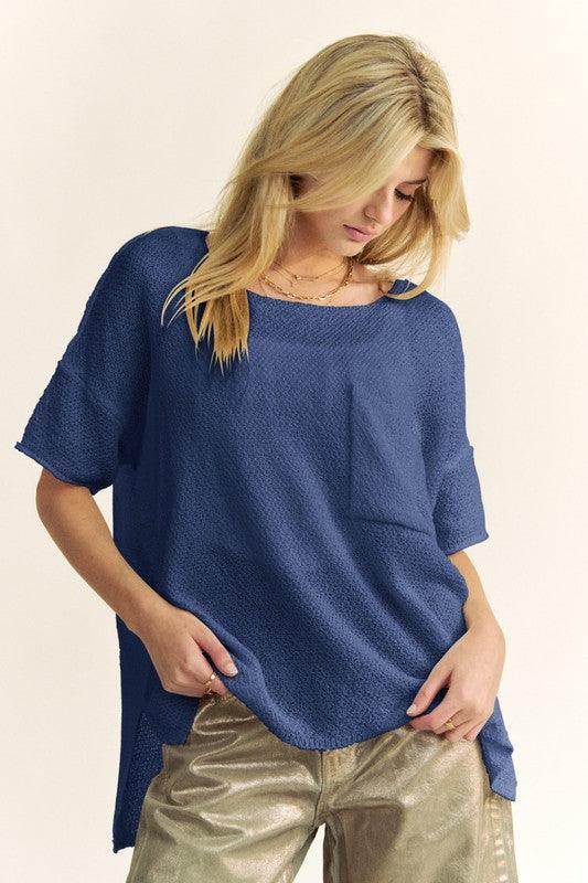 Davi & Dani High-Low Round Neck Knit Top for Women - Selvanelle