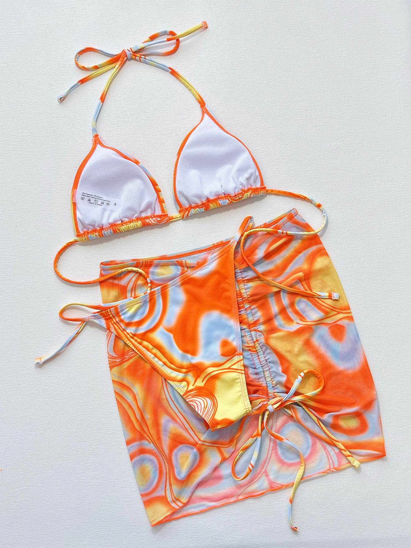Multicolored Drawstring Ruched Three-Piece Swim Set - Selvanelle