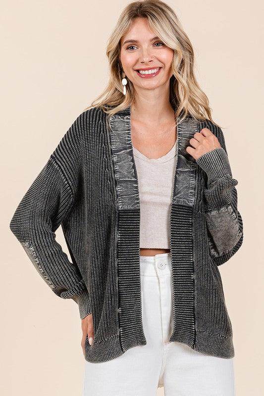 Mittoshop Contrast Patch Open Front Mineral Wash Cardigan - Selvanelle