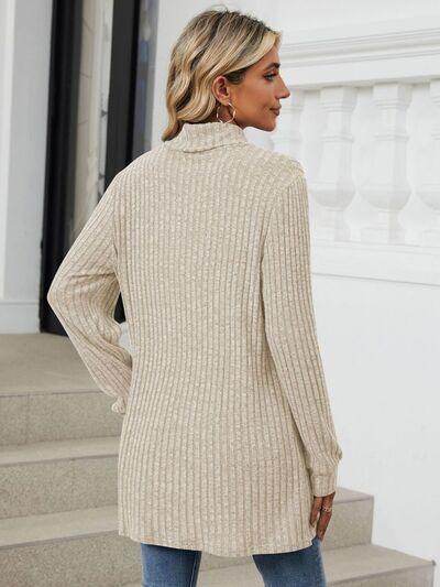 Ribbed Mock Neck Long Sleeve T-Shirt for Women Stylish Wear - Selvanelle