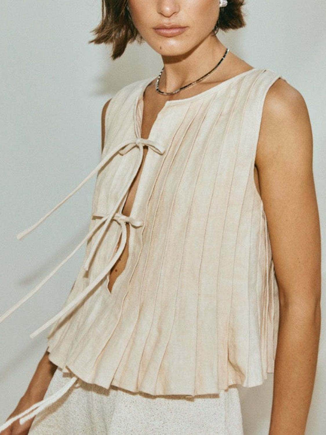 Lovelet Pleated Tied Round Neck Vest for Stylish Comfort - Selvanelle