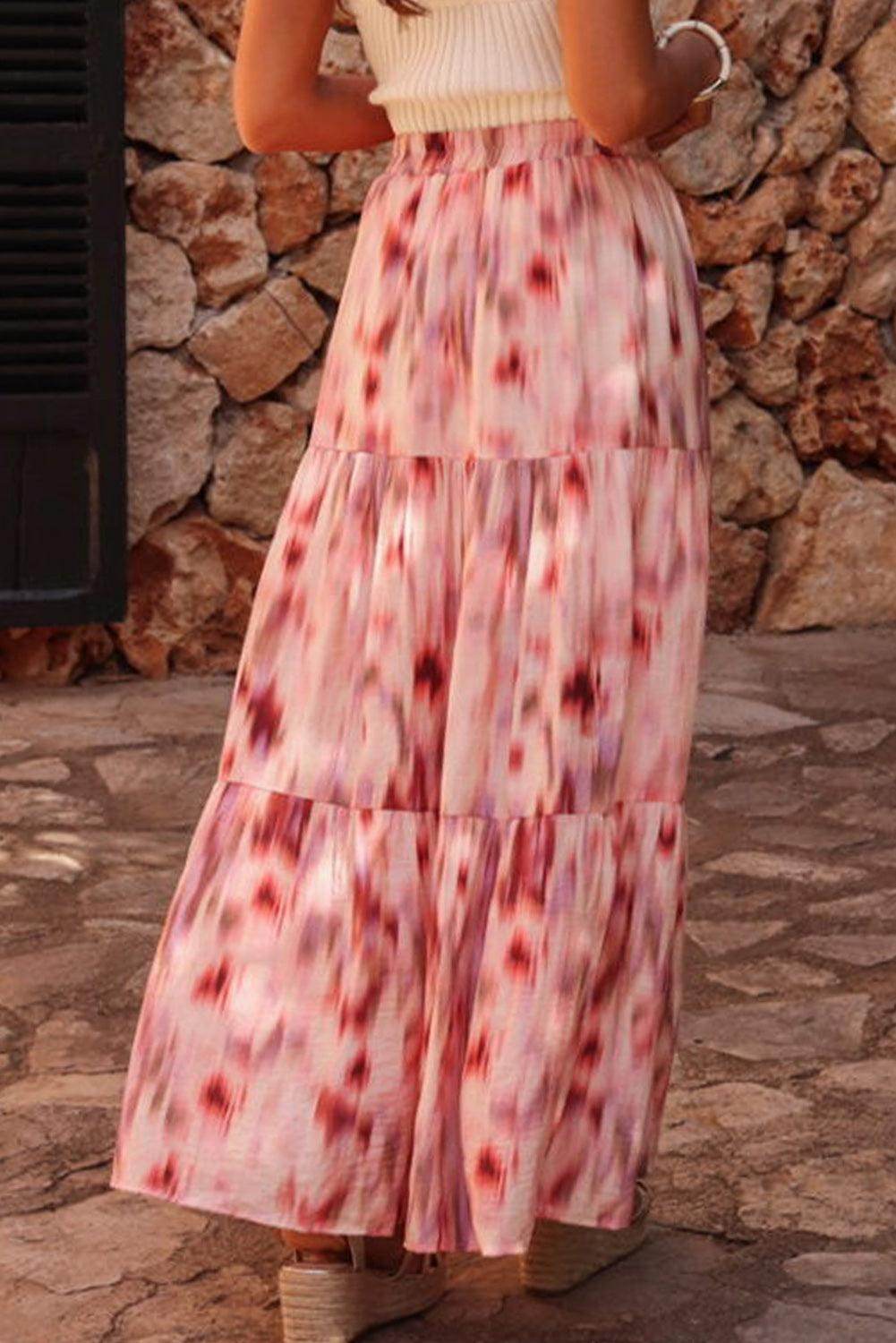 Tiered Printed Elastic Waist Skirt for Women in Various Sizes - Selvanelle