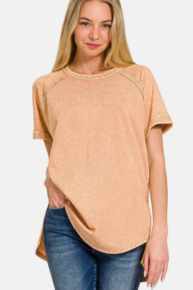 Zenana Heathered Round Neck Short Sleeve Top for Women - Selvanelle