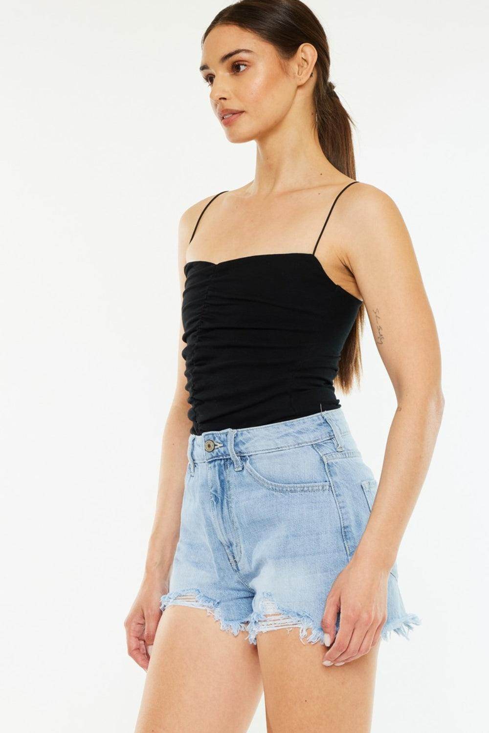 Kancan Raw Hem Distressed High Waist Denim Shorts Women - Selvanelle
