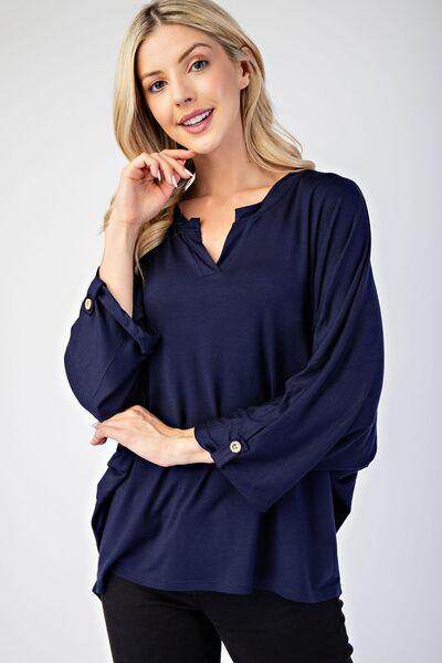 Celeste Full Size Notched Three-Quarter Sleeve Blouse for Women - Selvanelle