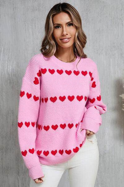 Angel Wings Heart Round Neck Long Sleeve Sweater for Women - Selvanelle