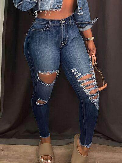 Distressed Skinny Jeans with Pockets for Stylish Comfort - Selvanelle