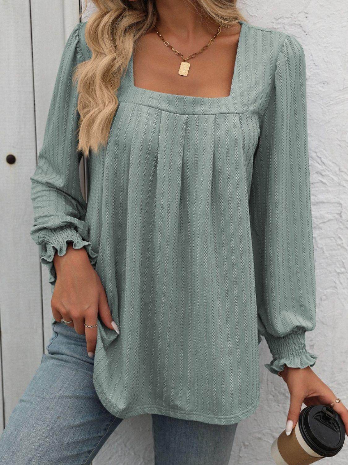Mandy Square Neck Long Sleeve Top for Stylish Comfort - Selvanelle