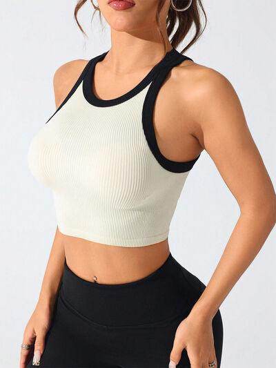Contrast Trim Round Neck Active Tank for Women Fitness - Selvanelle